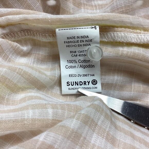 Sundry Evereve Top Women XL Beige White Striped Button Long Sleeve Oversized - Picture 9 of 9